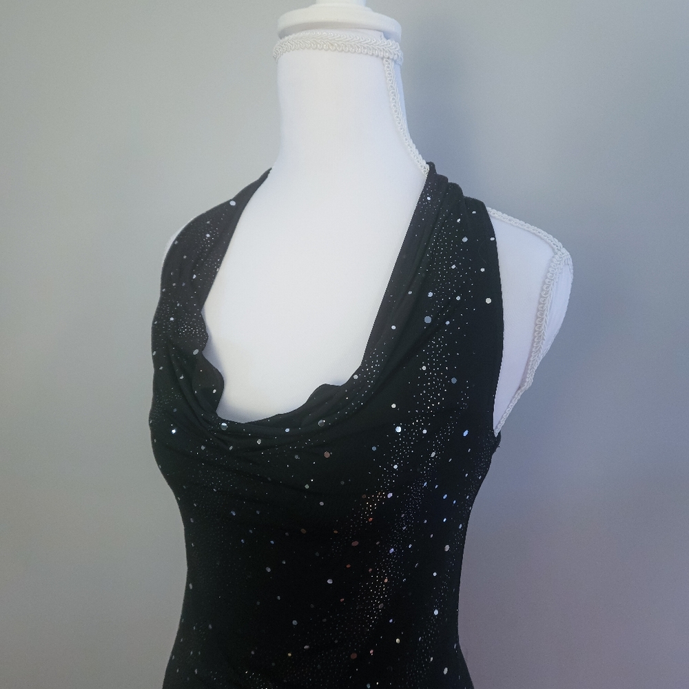 Black and silver sleeveless drape cowl neck top - Y2K - Small